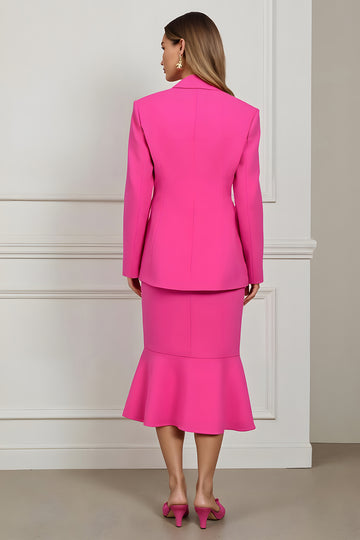 Mermaid Fuchsia 2 Piece Peak Lapel Midi Business Suit